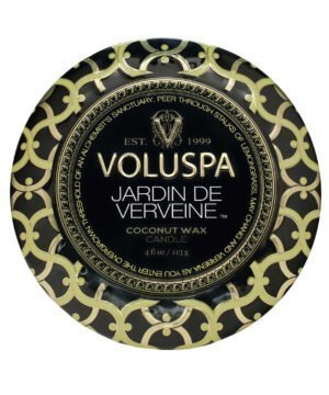 Voluspa aromātiskās sveces Jardin De Verveine metāla trauciņā ar vāciņu